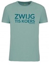 T shirt 'Zwijg t'is Koers' appelblauw